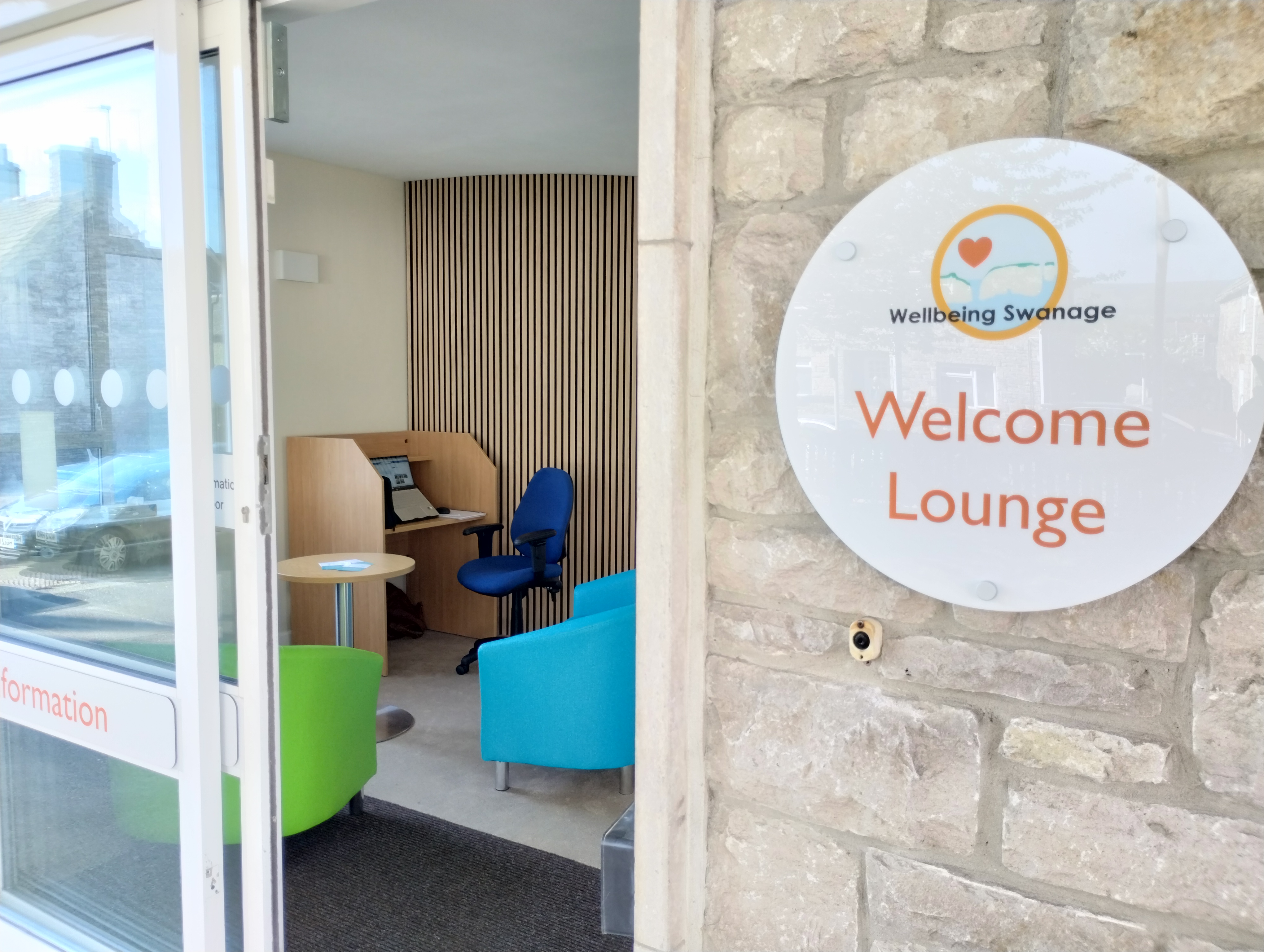 The entrance to the Welcome Lounge