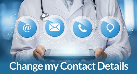 4 icons email, phone, letter and address